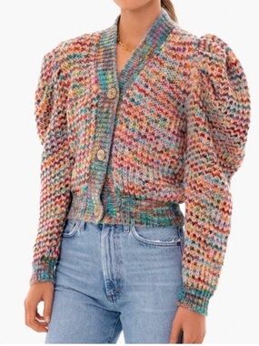 Design History Anthropologie puff sleeve v-neck sweater cardigan women’s small